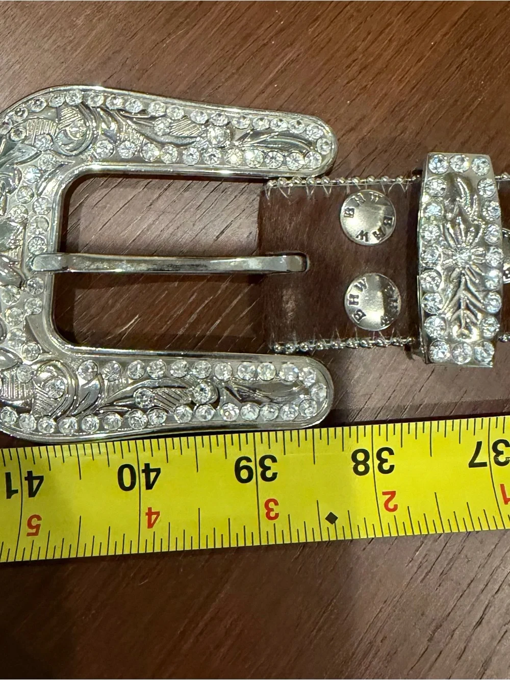 Brown Hair-on-Hide Western Belt with Silver Buckle. 42 inches total length